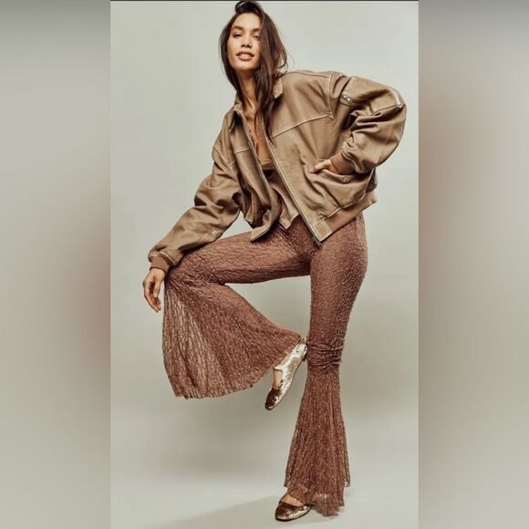 Free People Georgina Mesh Lace Bell Bottom Hippie Flare Pants Size Medium - Picture 1 of 8